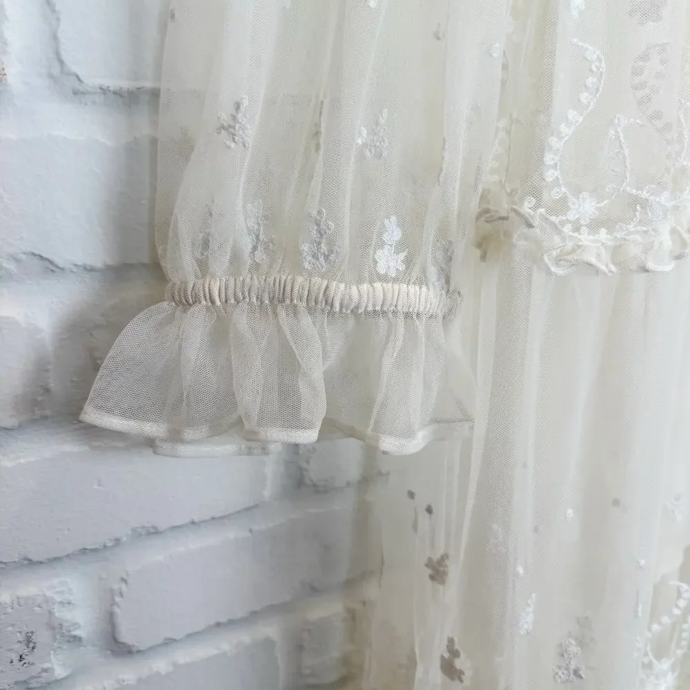 Free People Stevie Embroidered Maxi Dress Tea Flowy Ivory Sheer Floral Lined L - Picture 7 of 15